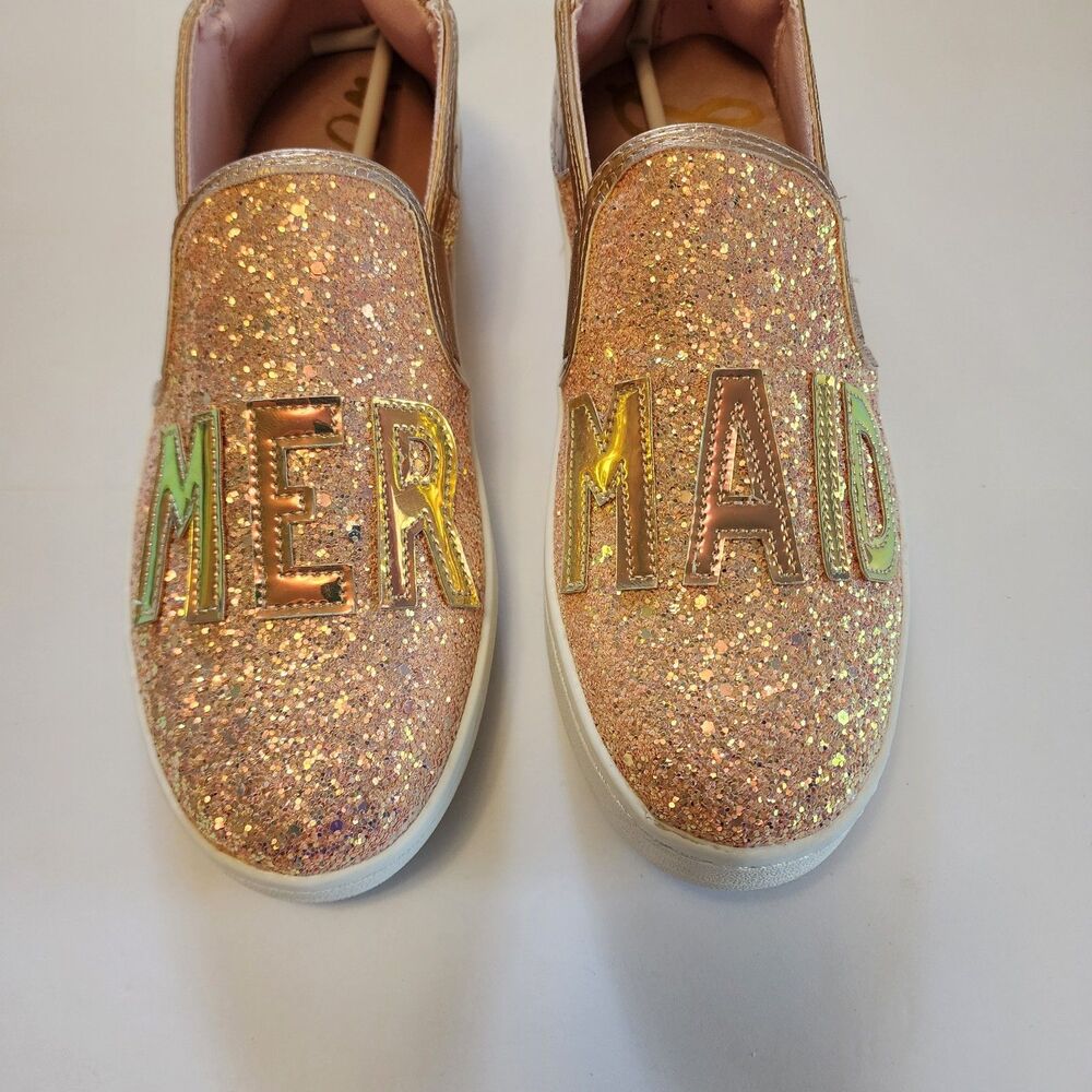 Sam Edelman Slip On Sneakers Girls 4 Pink Rose Gold Mermaid With Tail On Heel